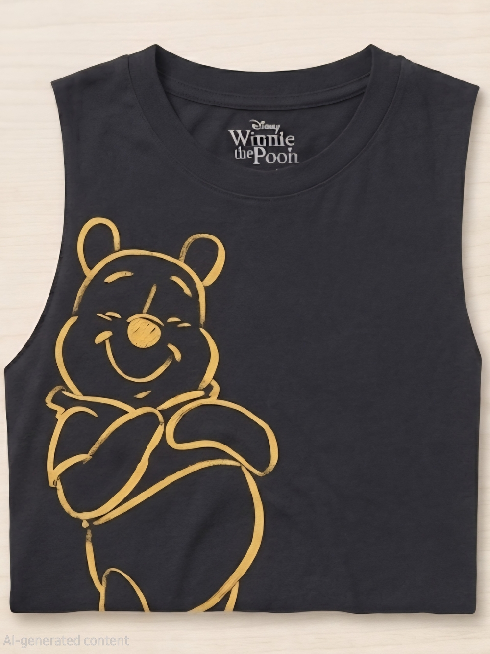 Disney Winnie the Pooh Black Muscle Tank Top Raw Edge Hem Women's Size Small